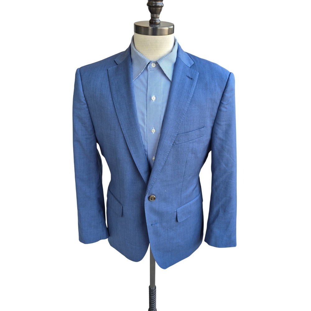 Indochino Mens Blue 100% Wool 2-Button Blazer Sport Coat Jacket Custom Sz 42 S